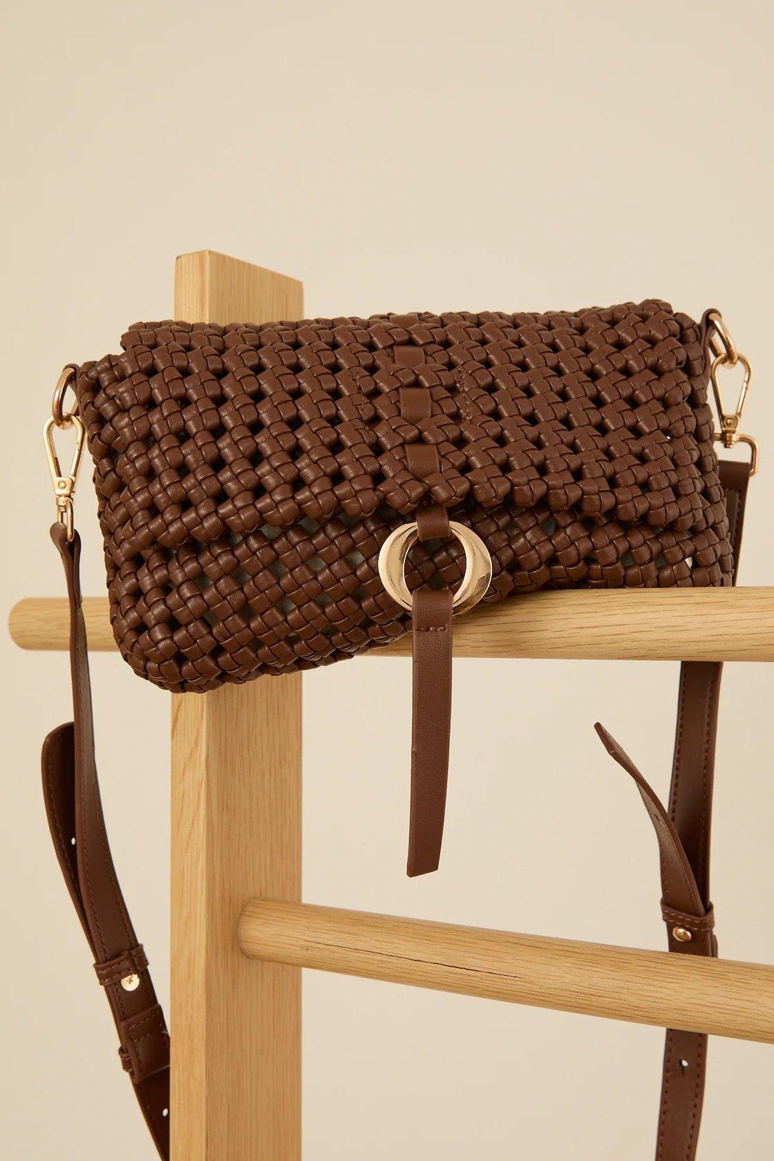 brown knotted foldover crossbody bag