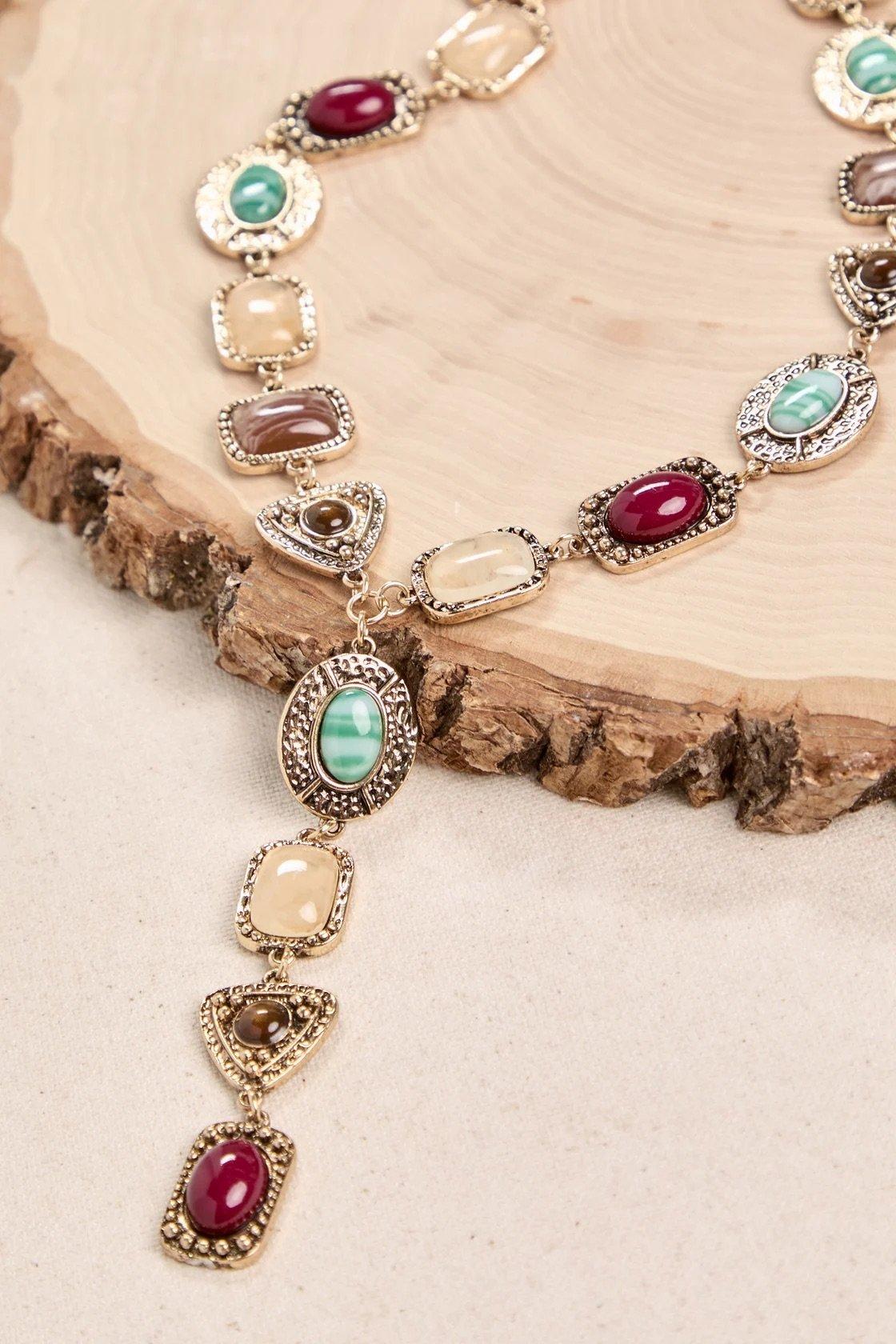 Multicolor Stone Link Y Necklace