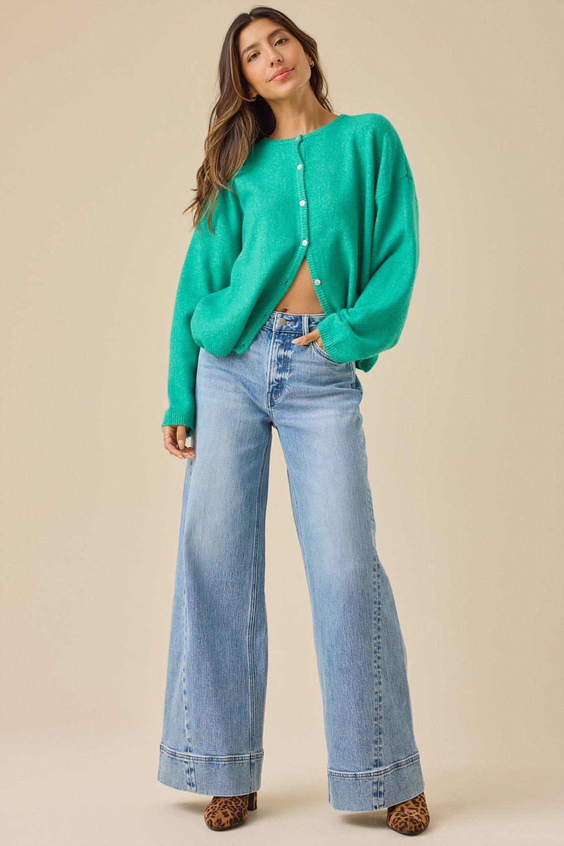 medium wash wide leg jeans