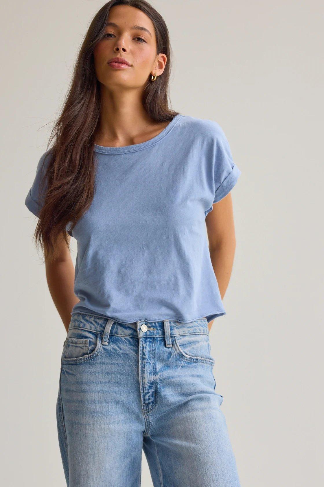 dusty blue roll sleeve tee