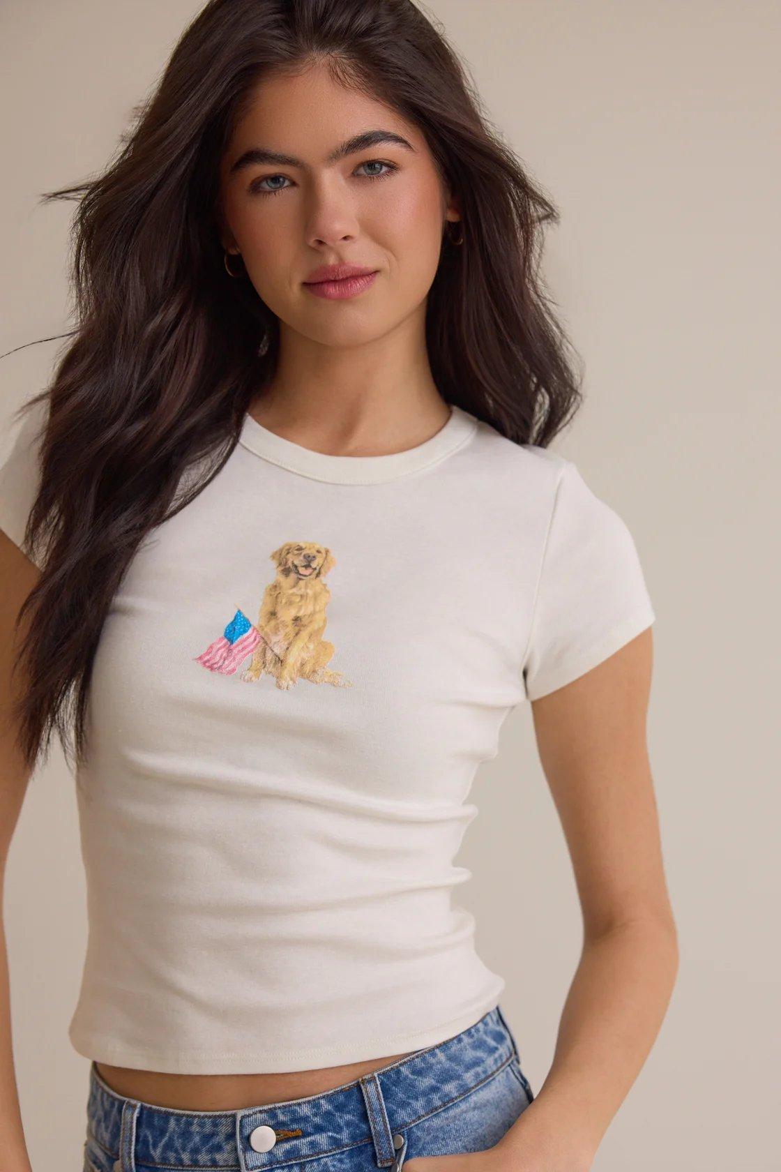 american themed white baby tee