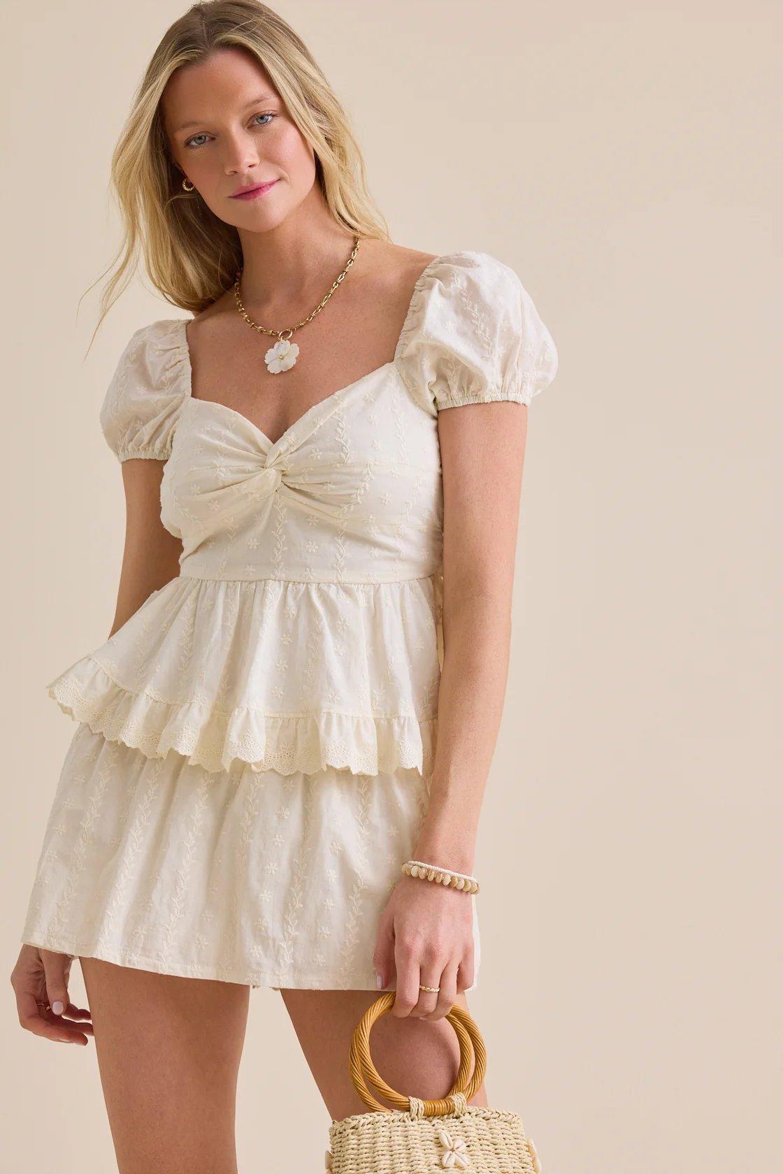 cream white puff sleeve baby doll top