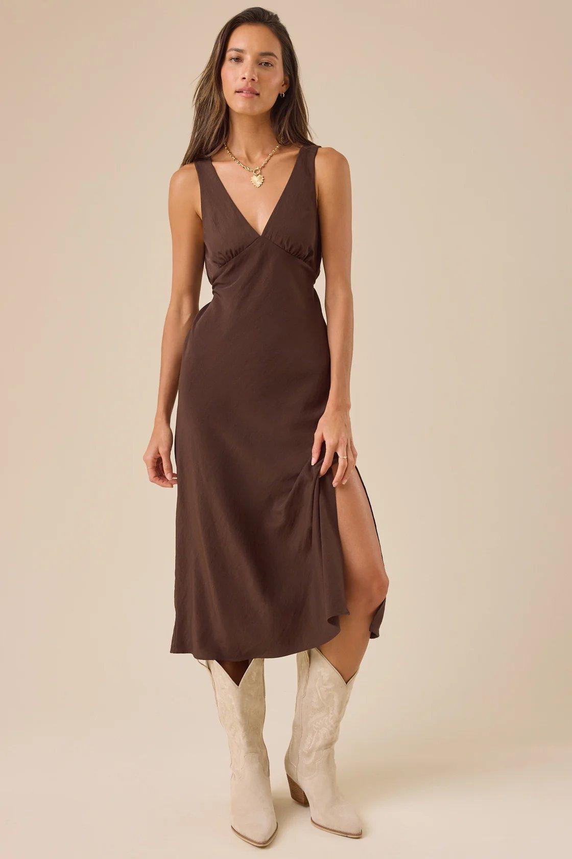 brown slip maxi dress