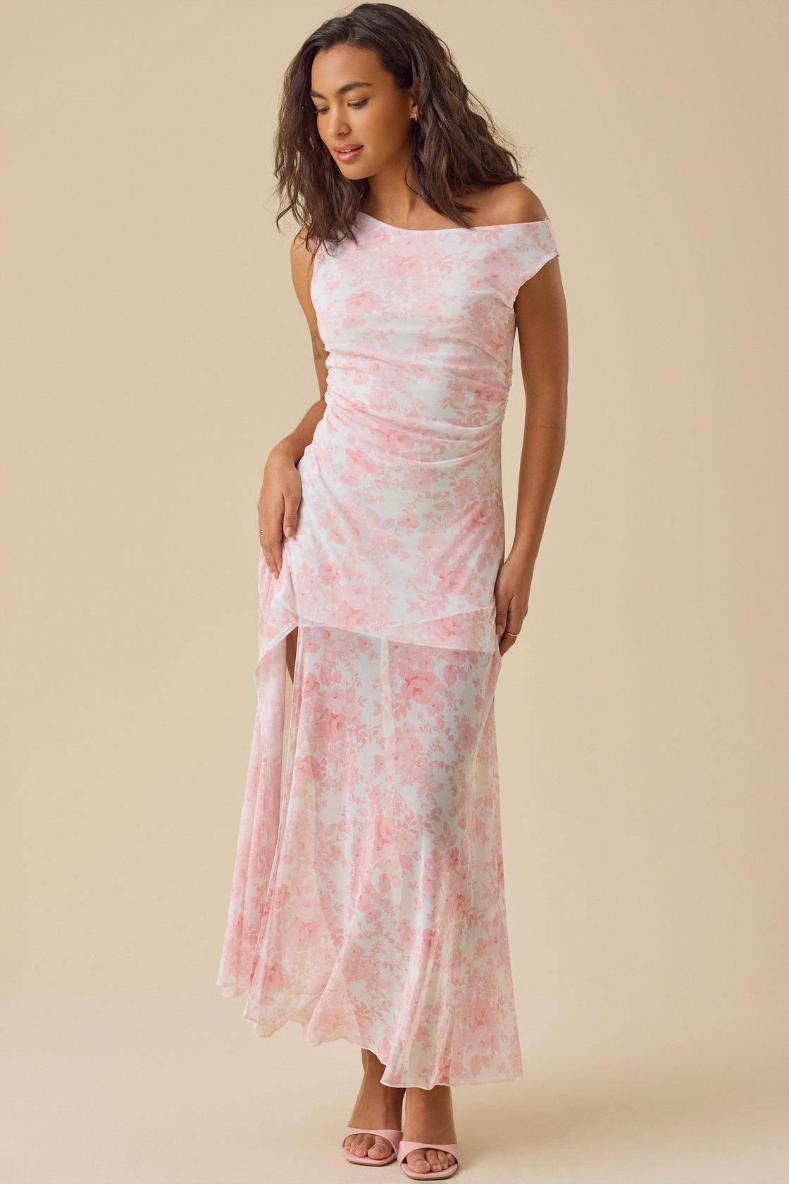 Samara Mesh floral pink and white maxi dress