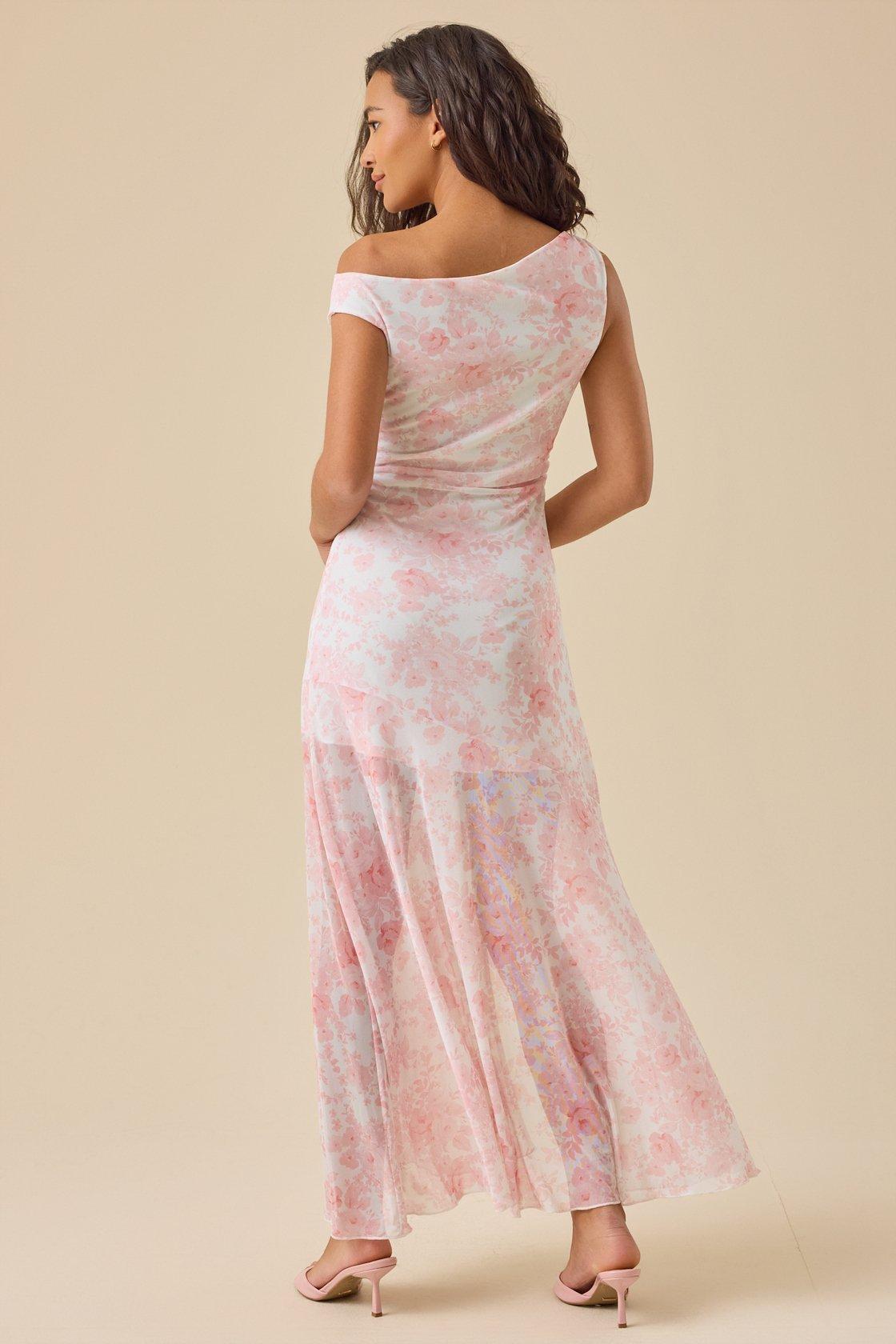 Samara Mesh floral pink and white maxi dress