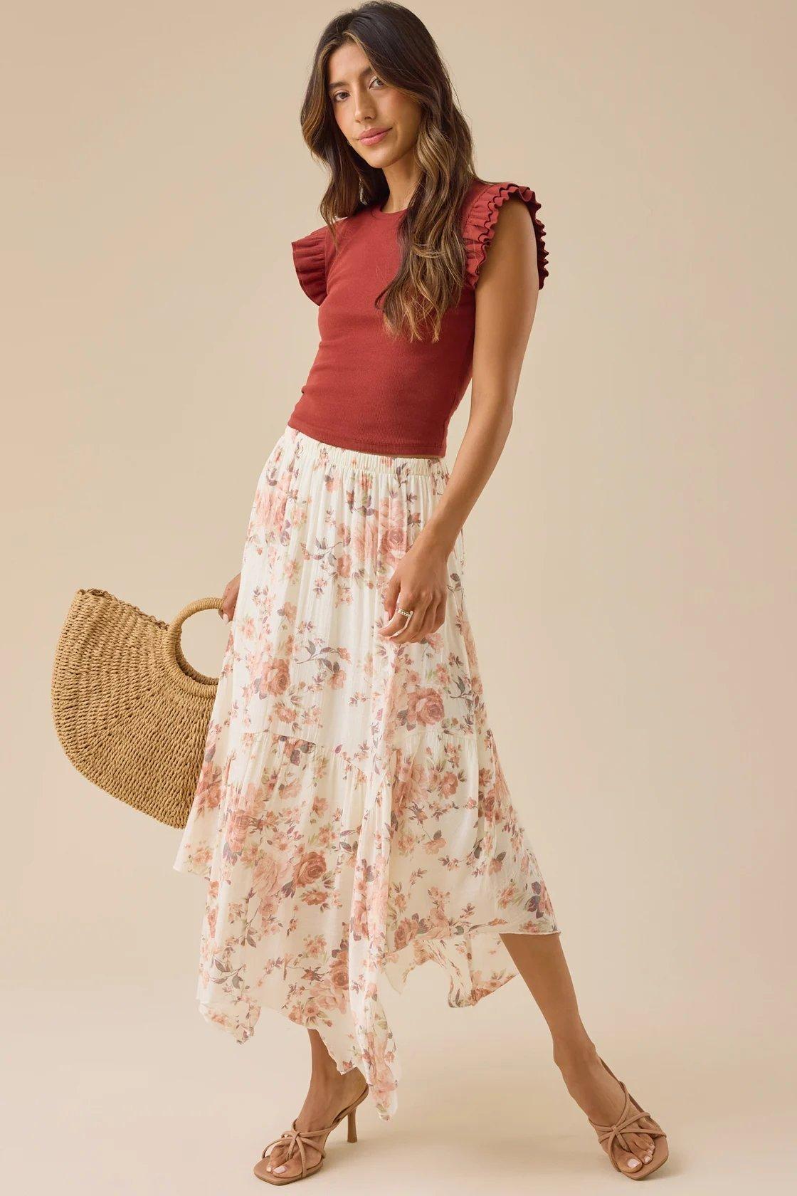 ivory floral maxi skirt