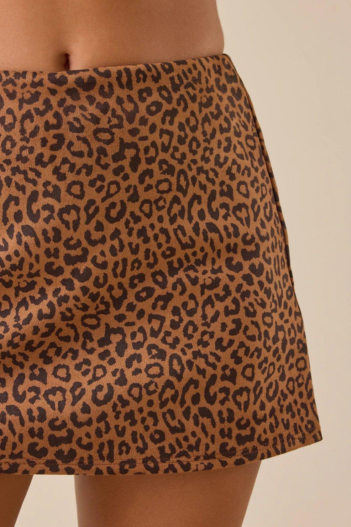 leopard print suede mini skirt