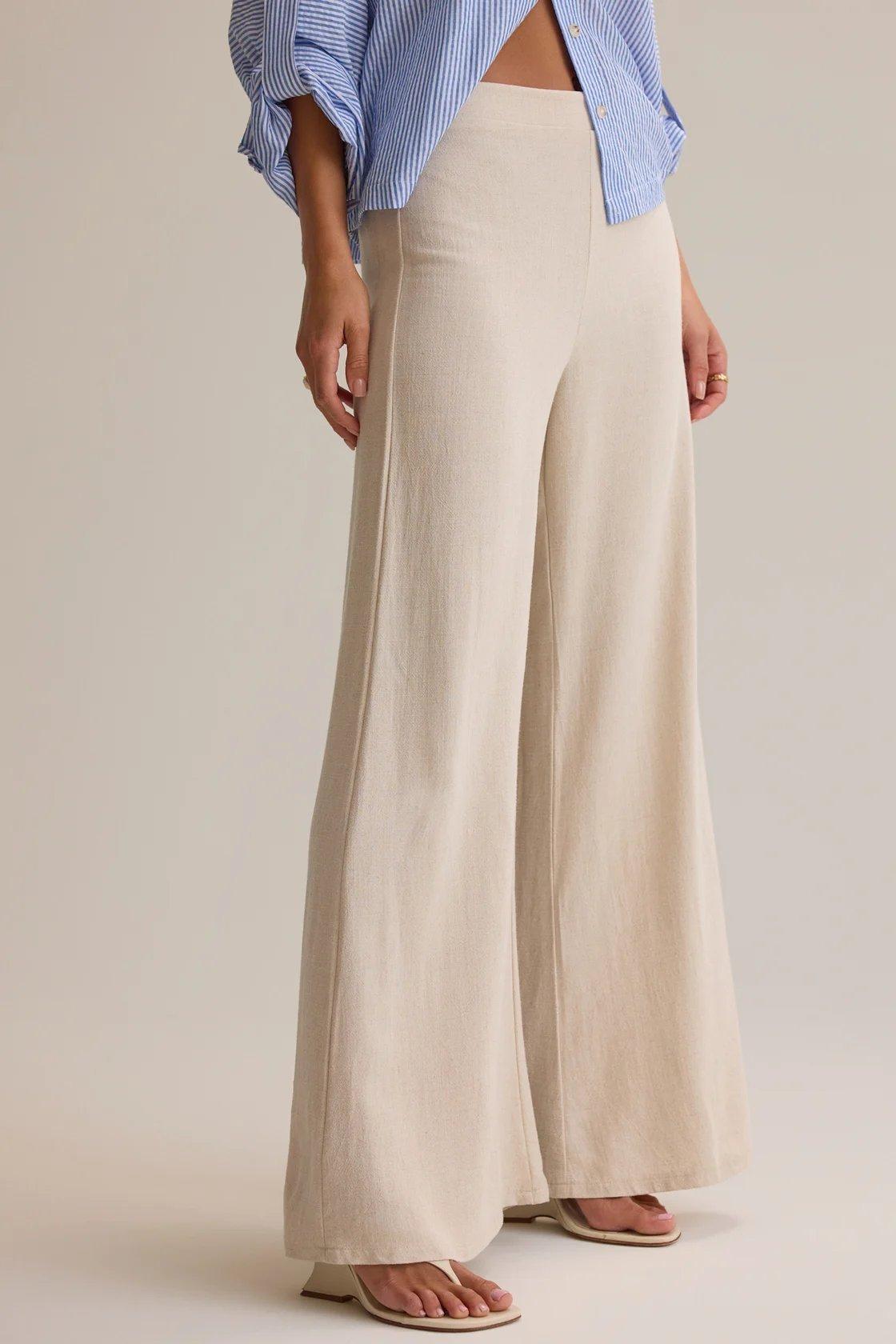natural linen wide leg pants