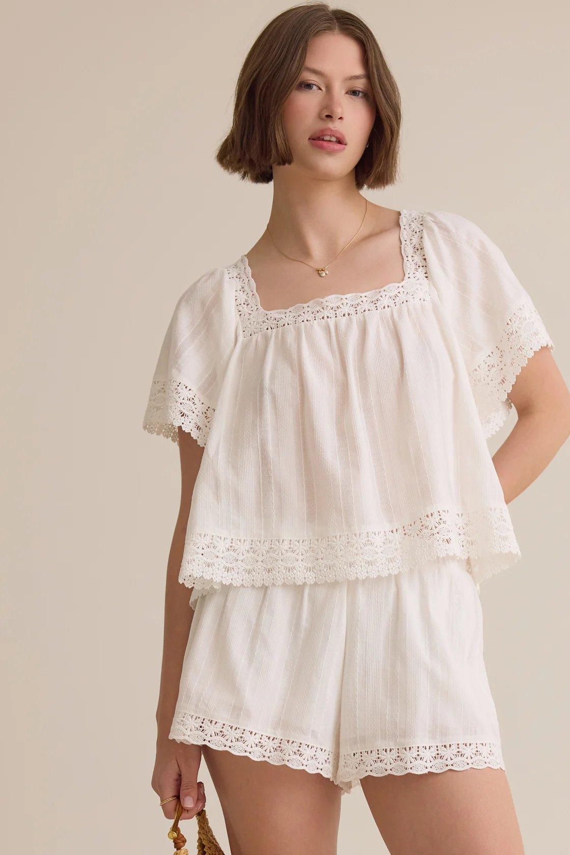 ivory flowy lace shorts