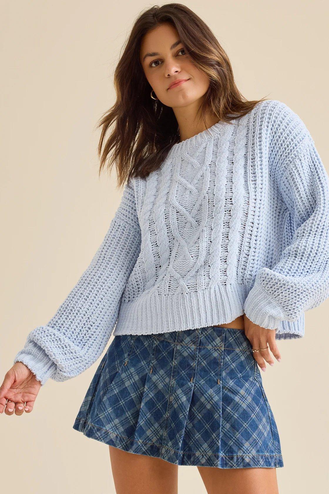 light blue chenille sweater