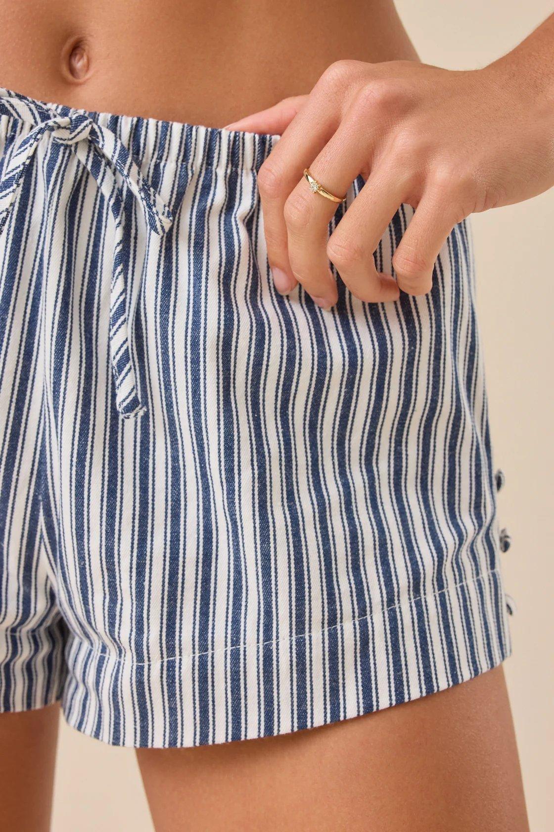 blue and white striped shorts 