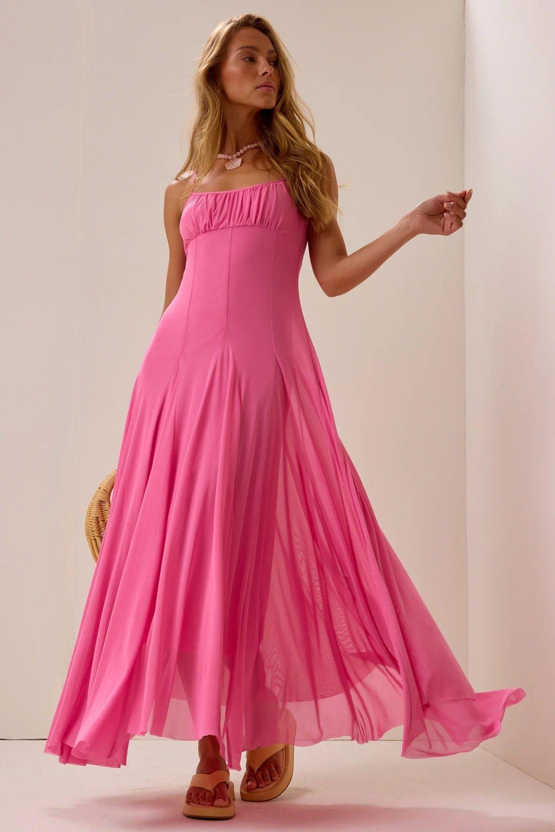 hot pink flowy maxi dress