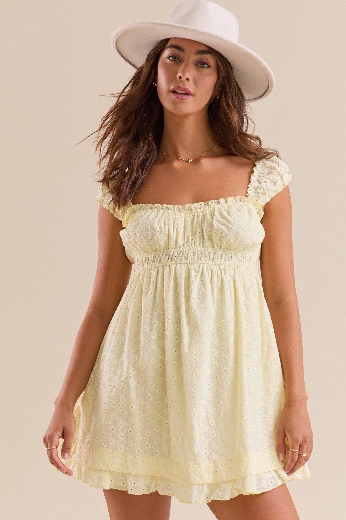 yellow mini eyelet dress