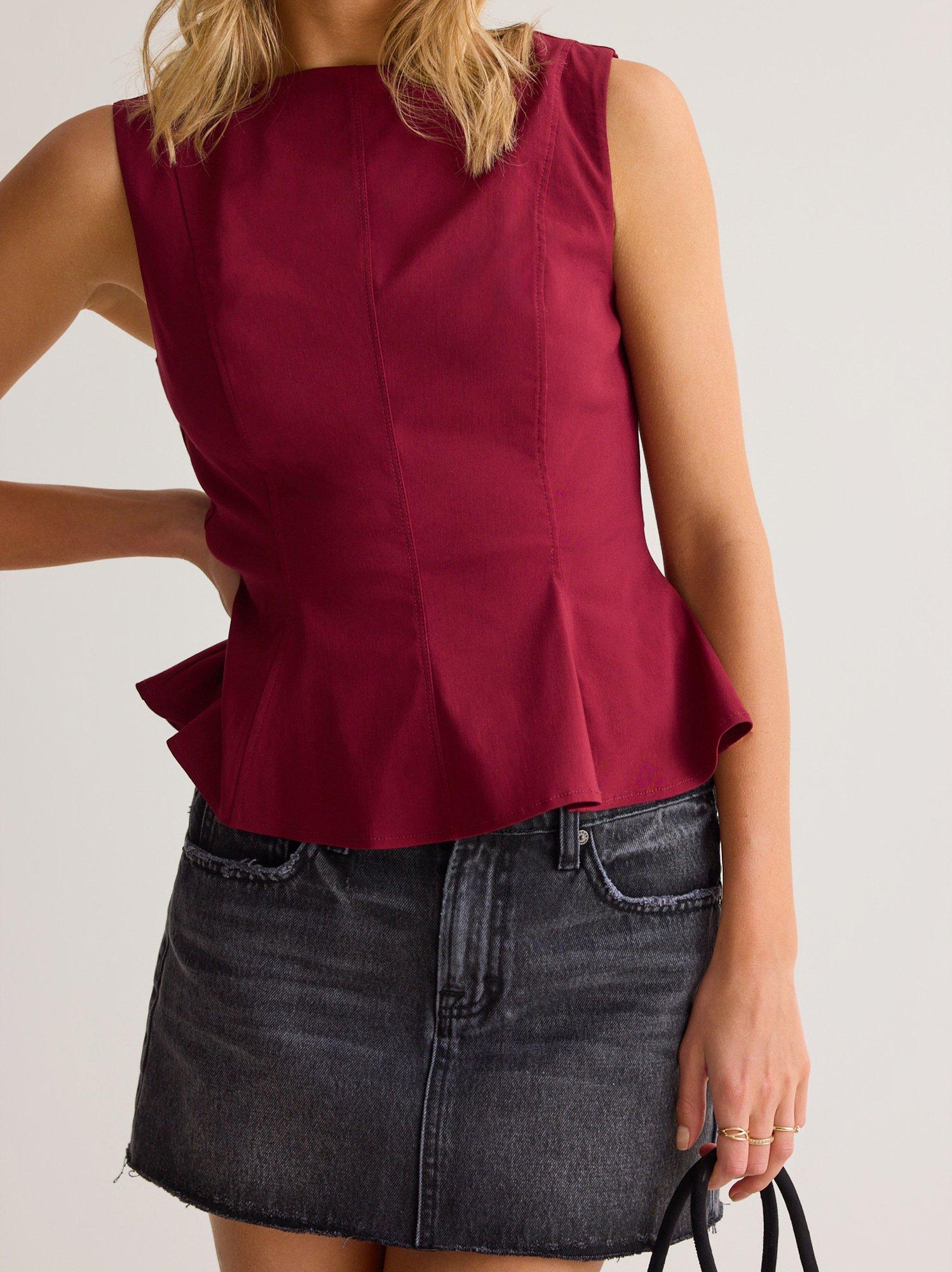 red boatneck peplum top