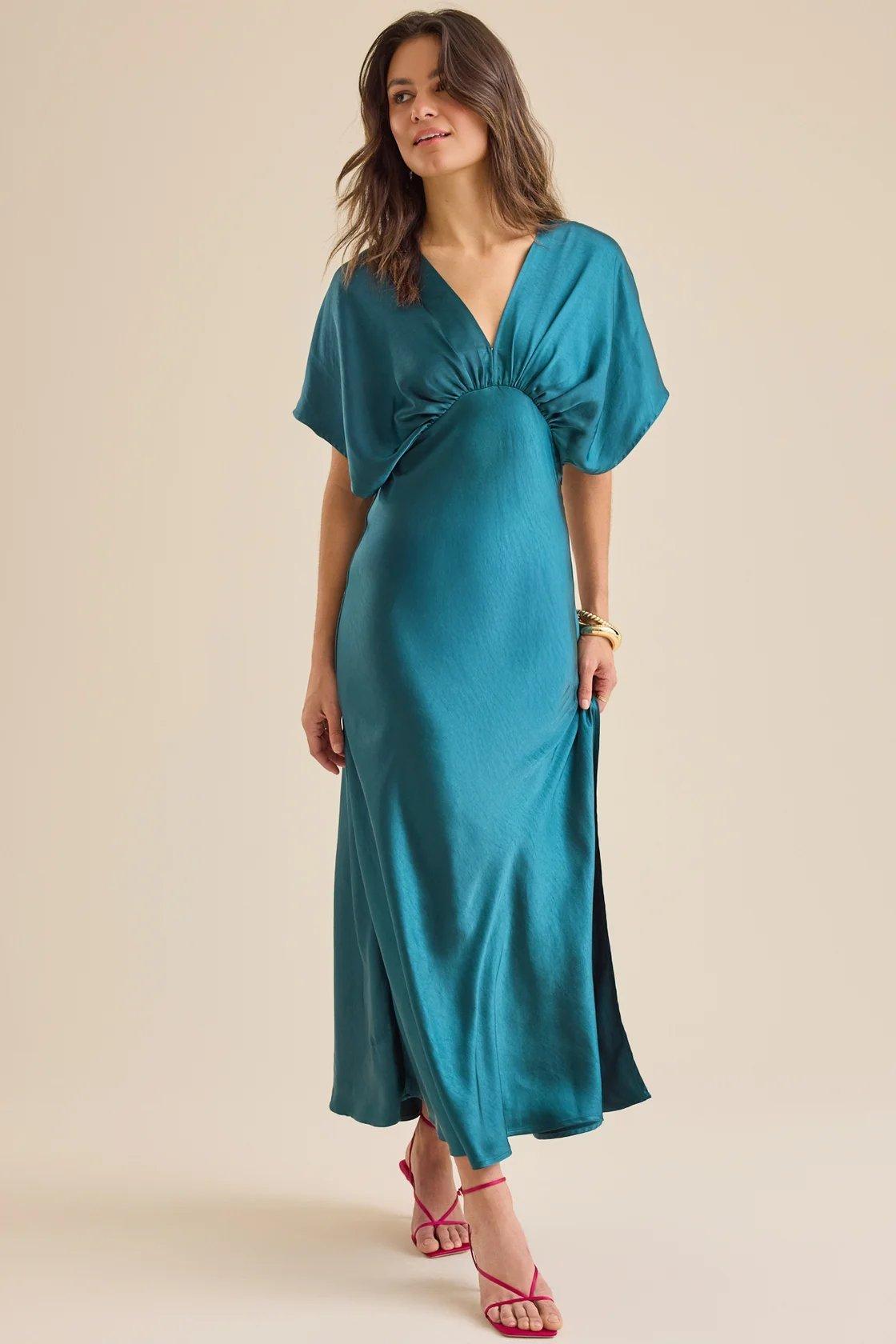 blue satin maxi dress