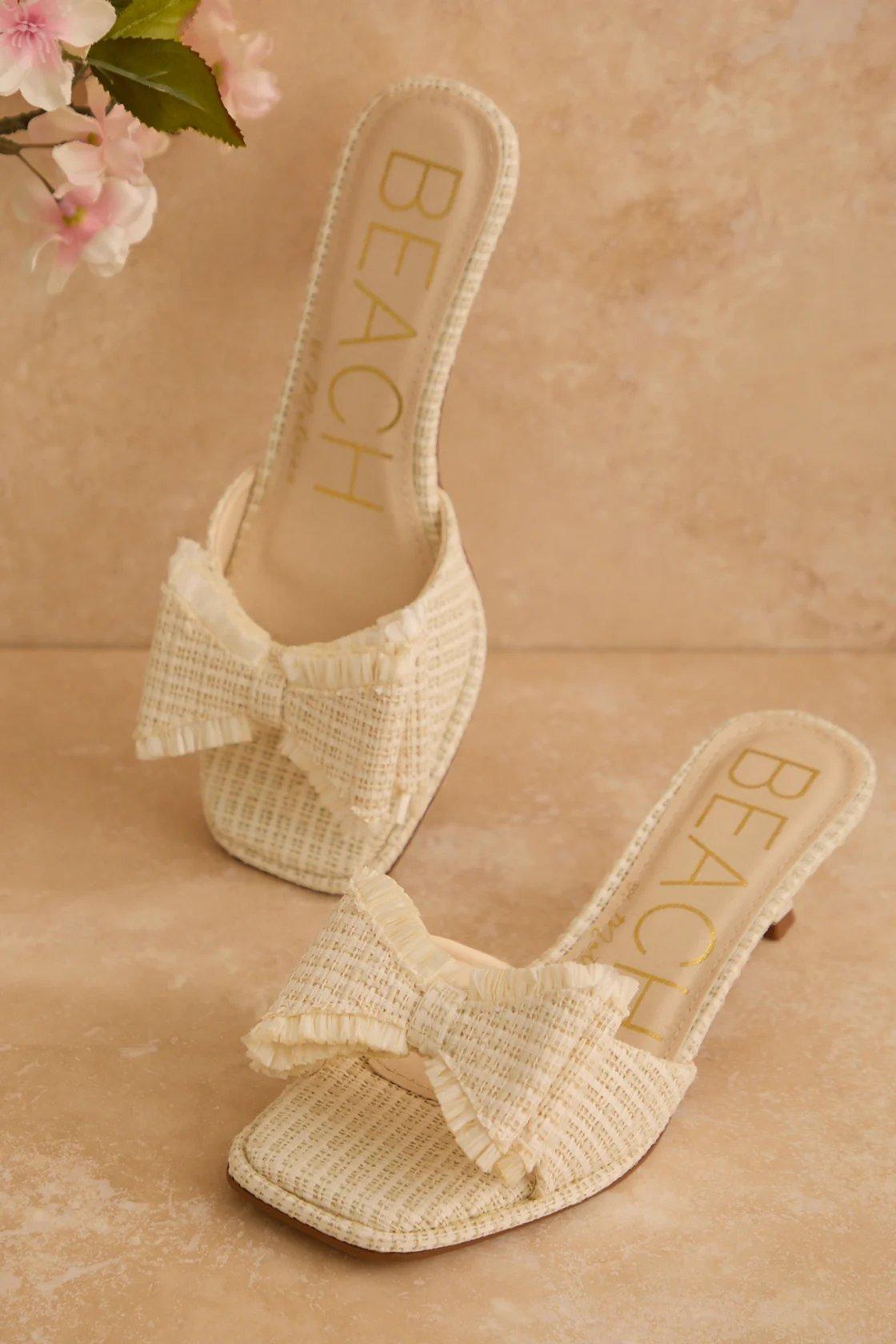 woven kitten heels with bow detail