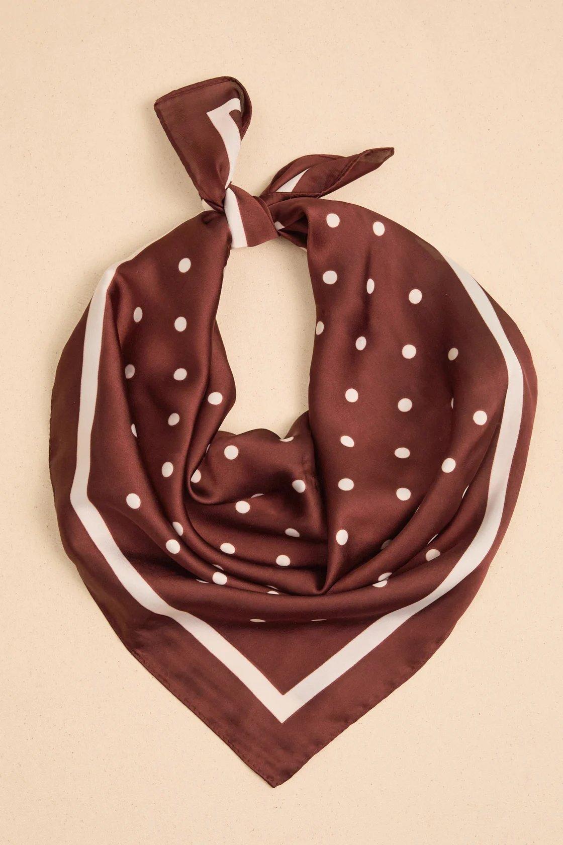brown scarf with white polka dots