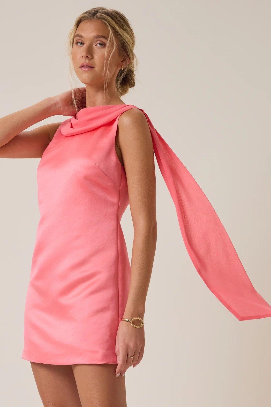 Mini satin scarf dress