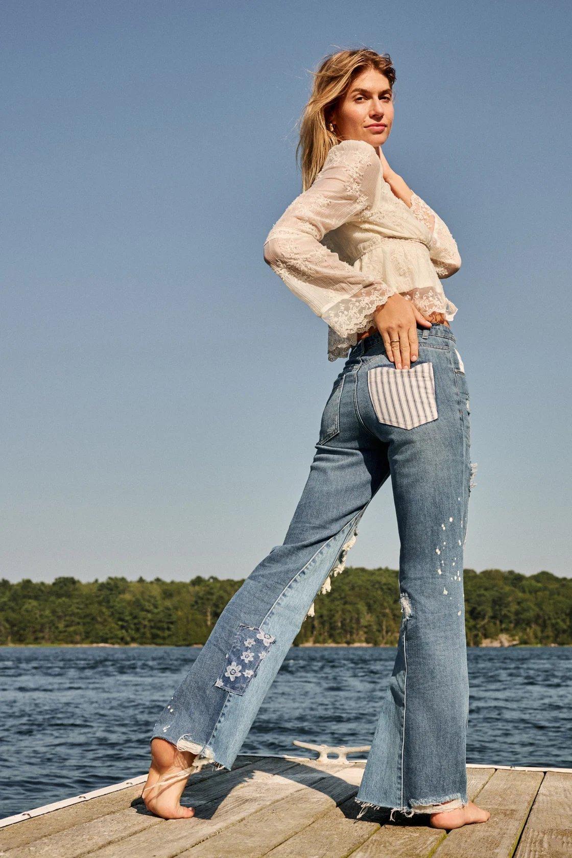 patchwork flare jeans