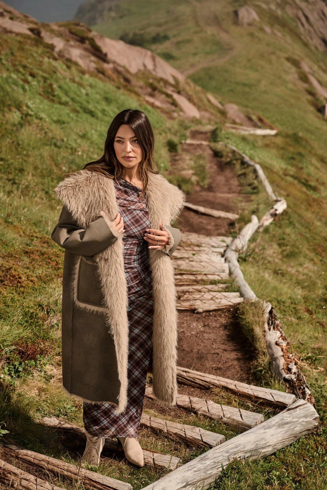 taupe coat with fur lining