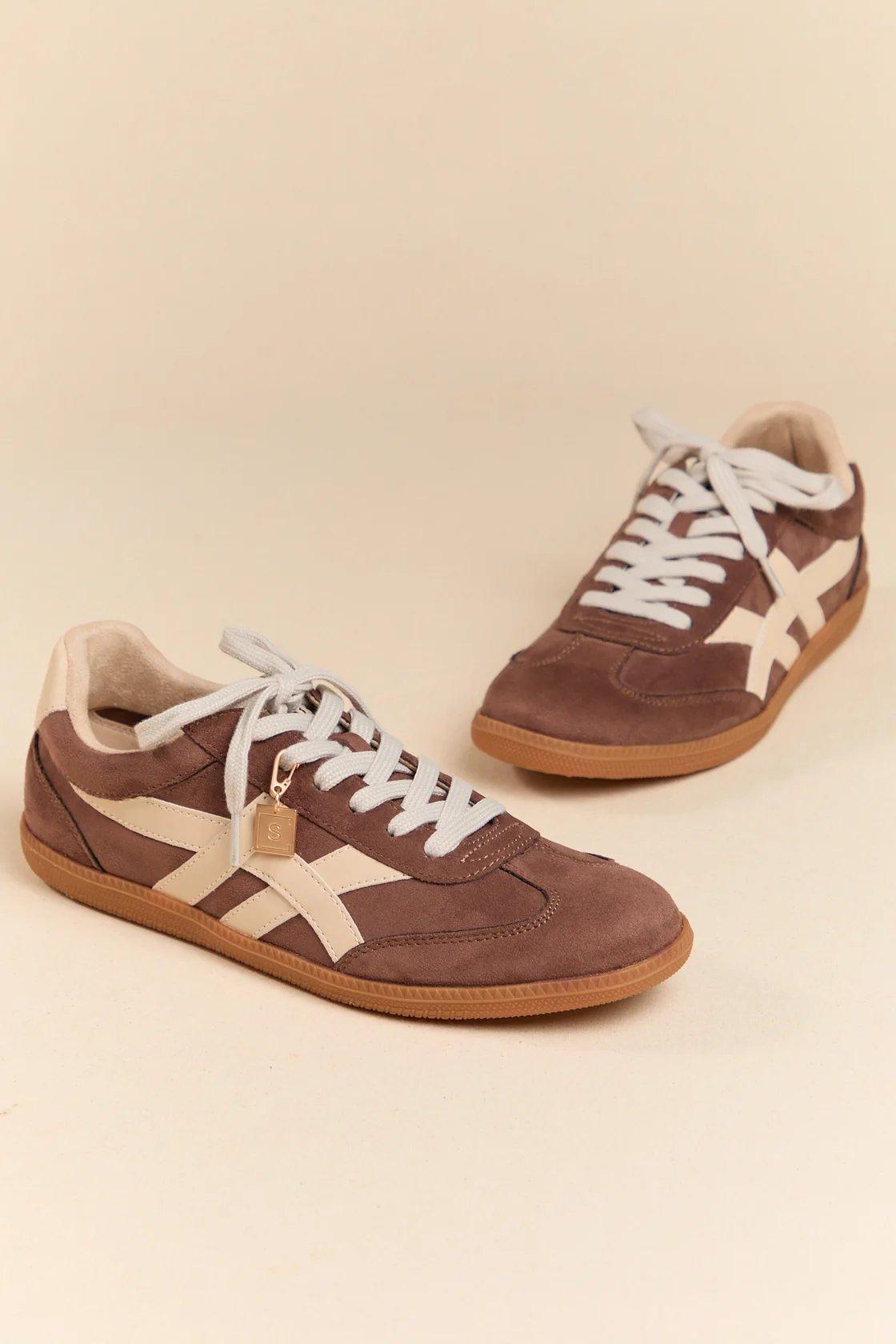 brown fashion sneakers with white detail