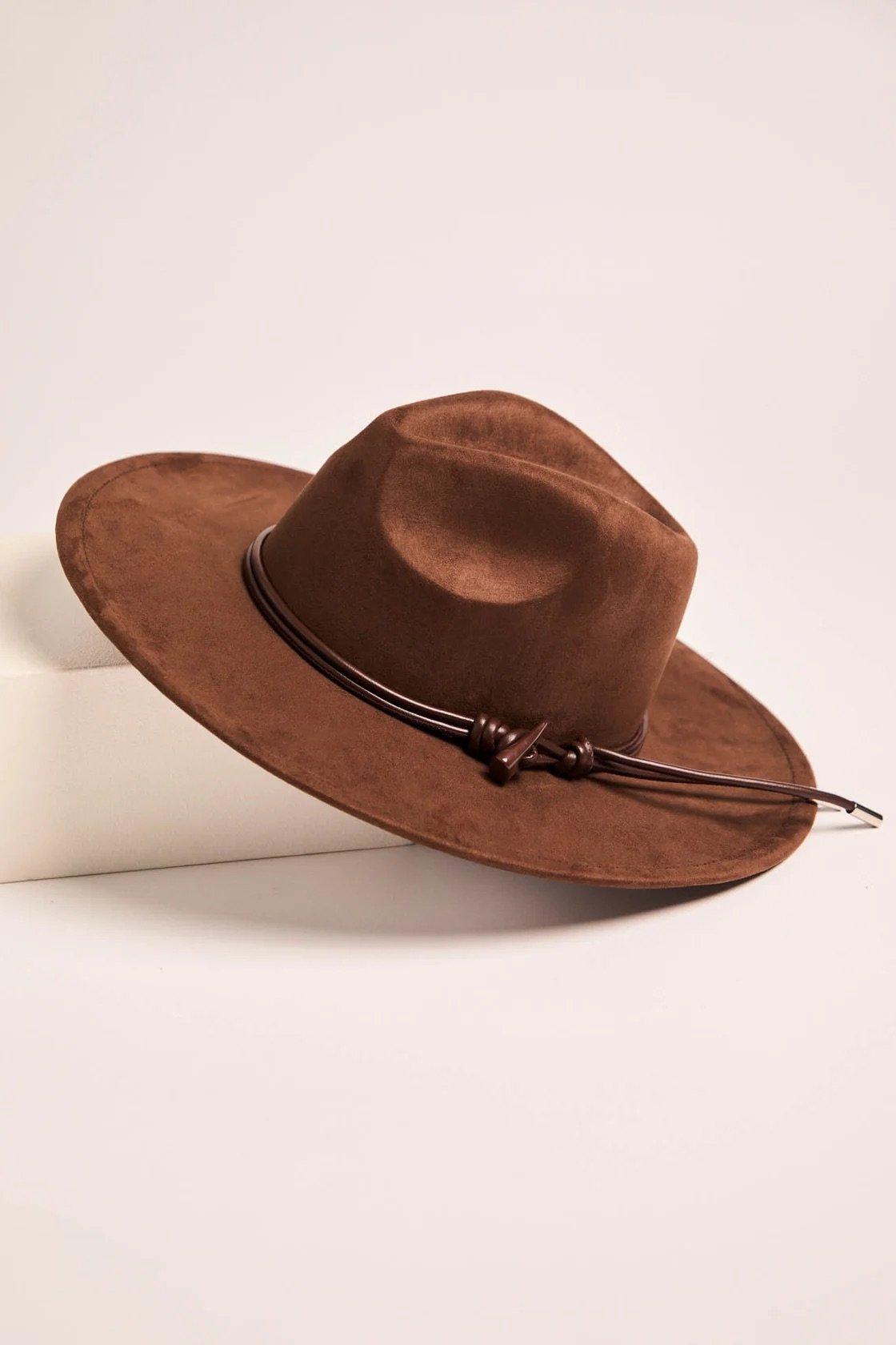 brown wide brim suede hat