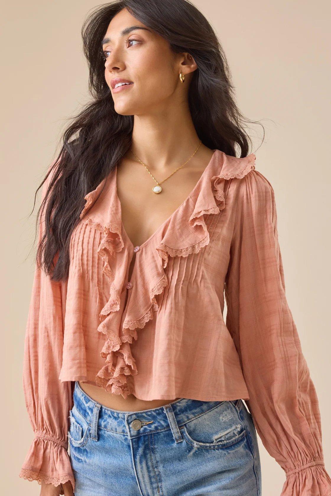 dark coral ruffle top