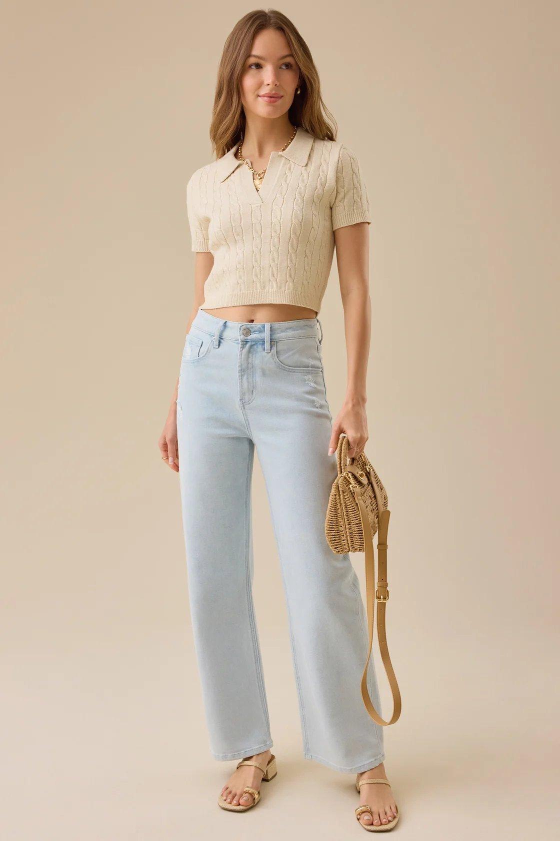 light-wash straight leg jeans