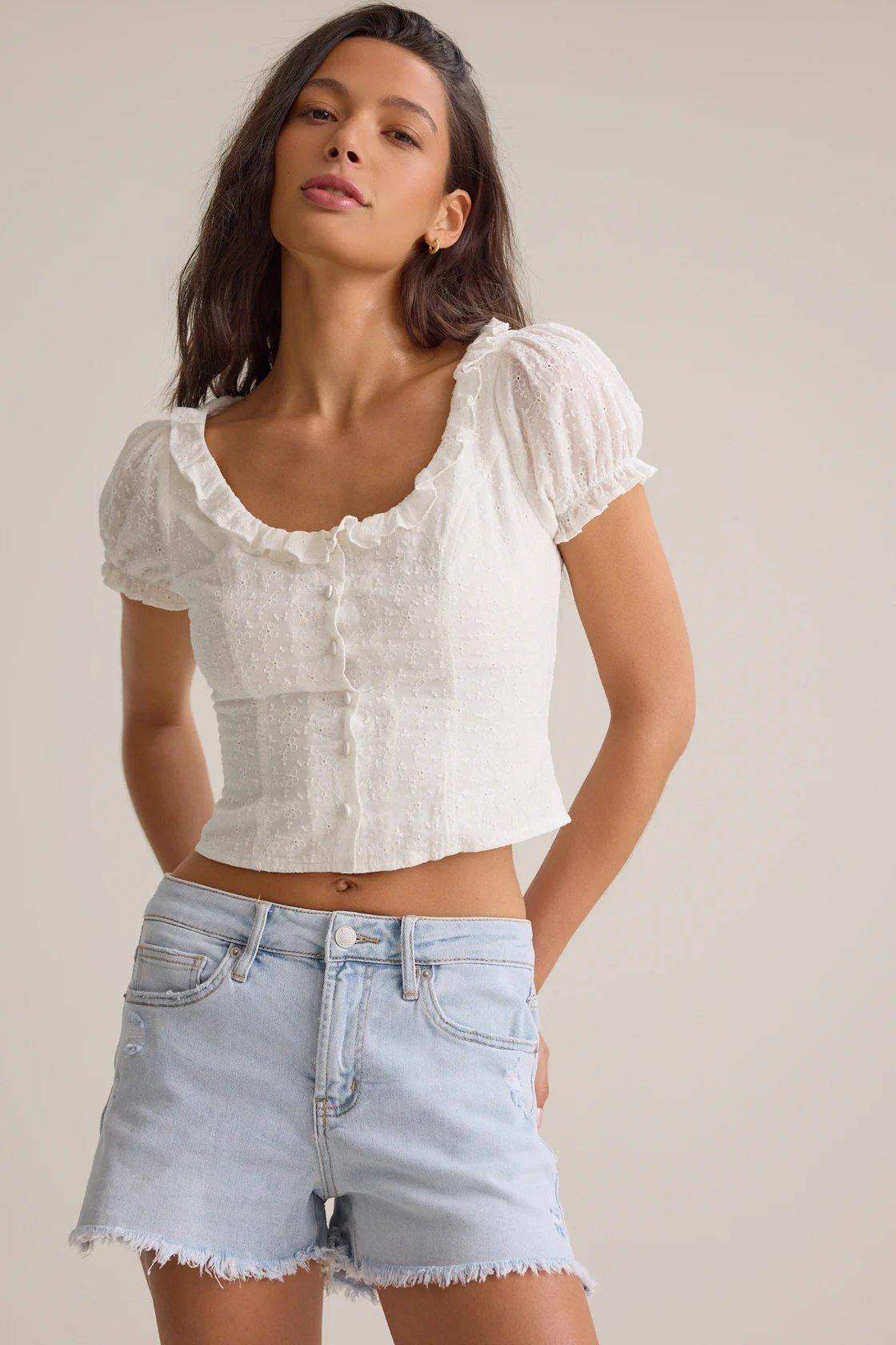 denim light wash frayed shorts