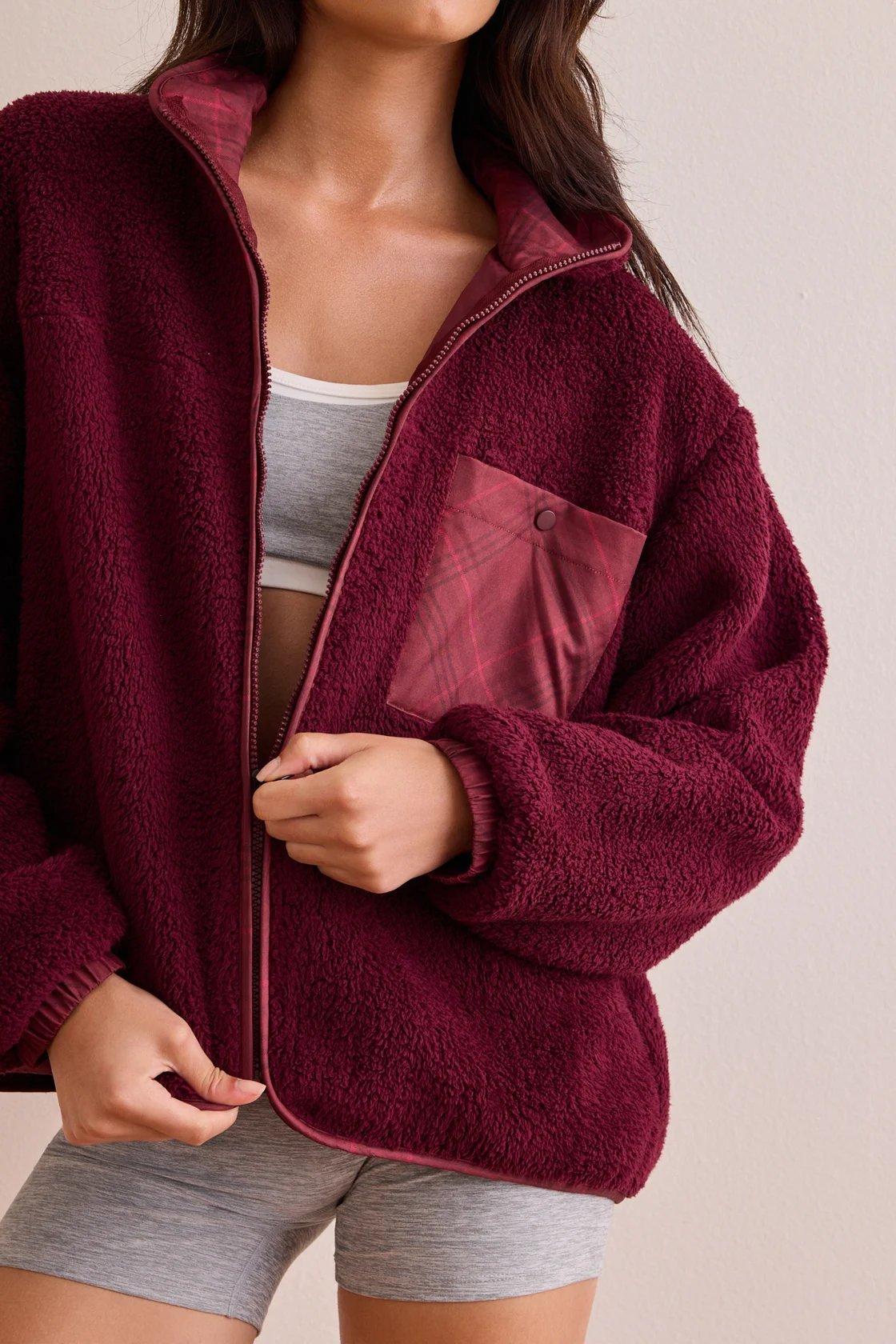 wine red sherpa jacket