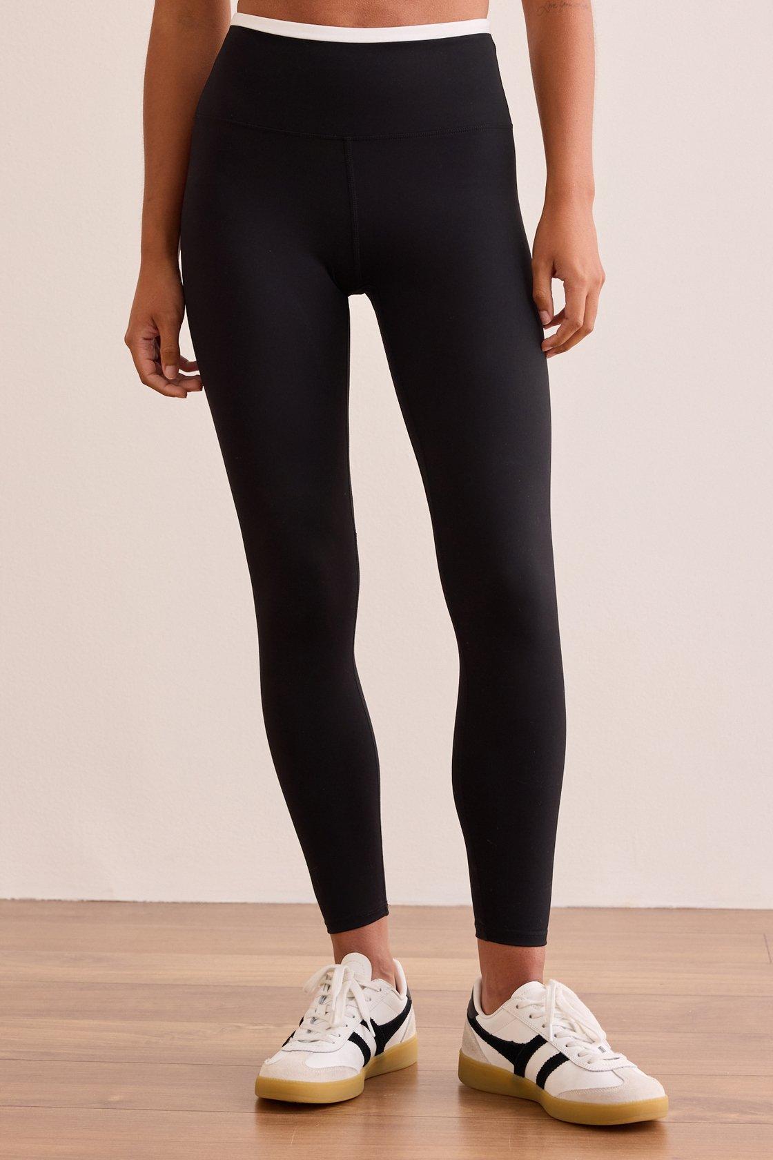 black leggings with white band