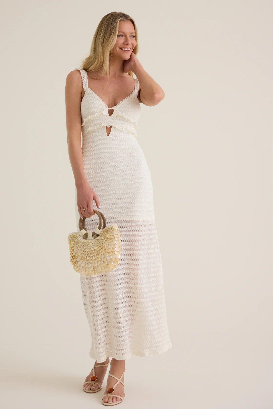 white crochet detailing maxi dress