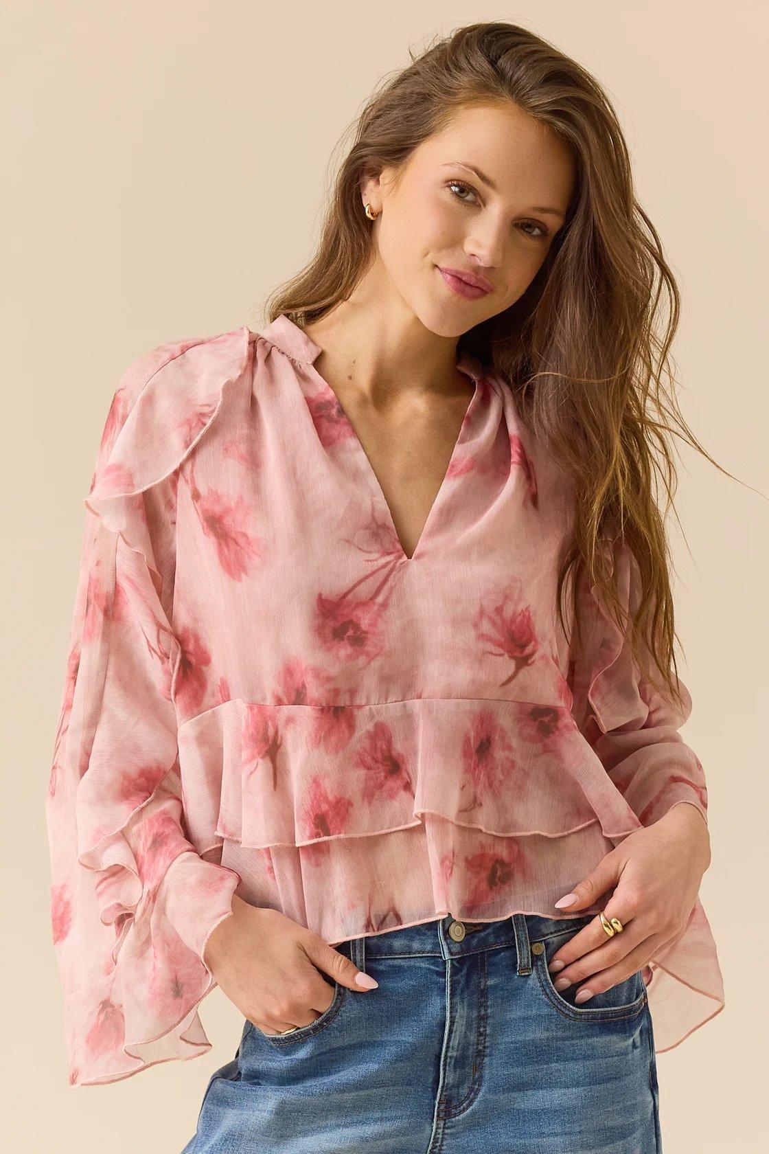 floral chiffon ruffle top