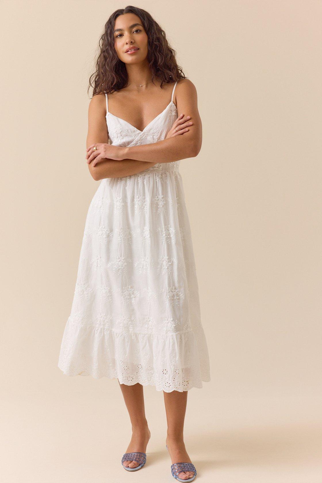 white embroidered midi dress