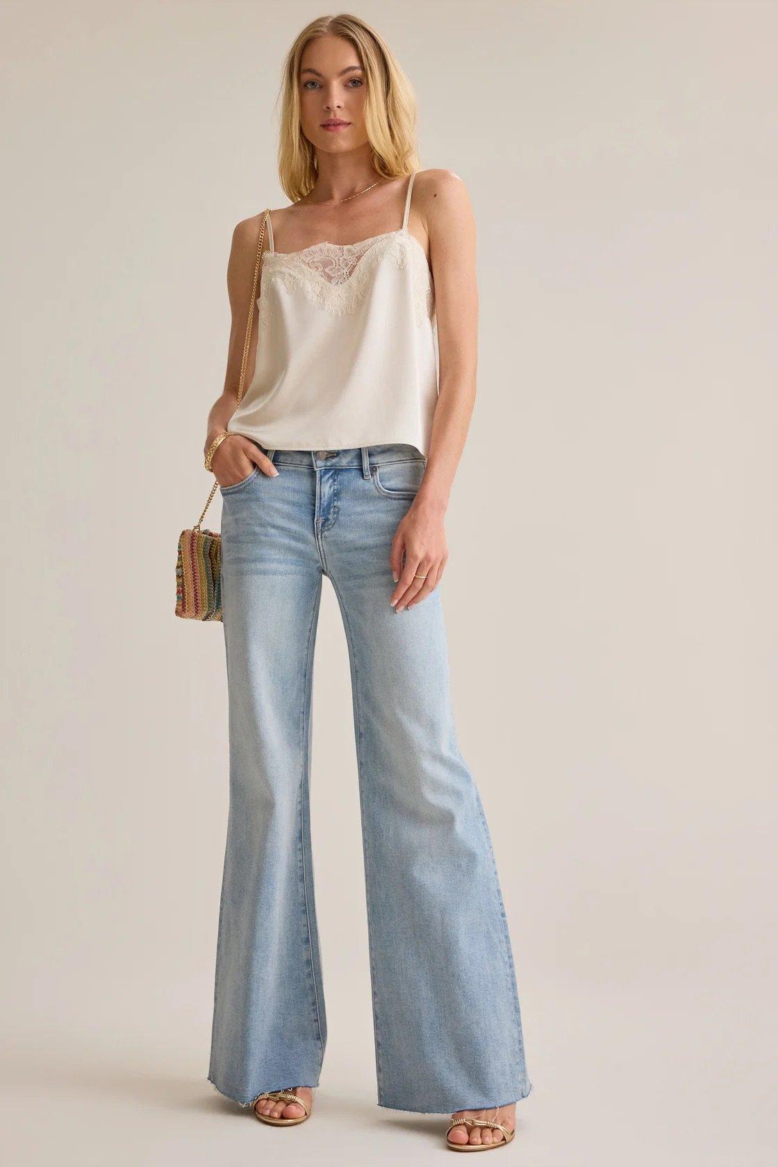 light wash low rise flare jeans