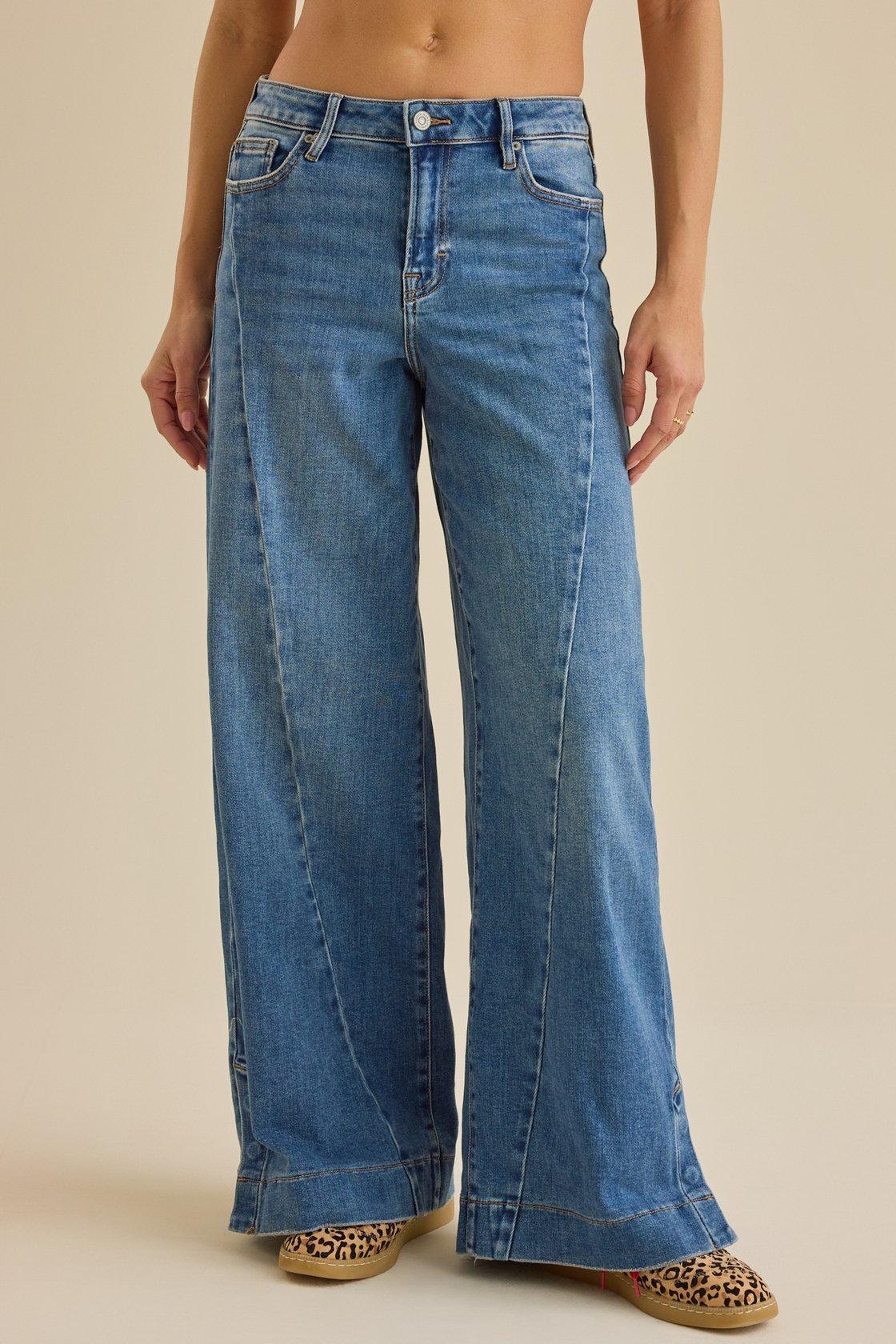 medium wash wide leg jeans