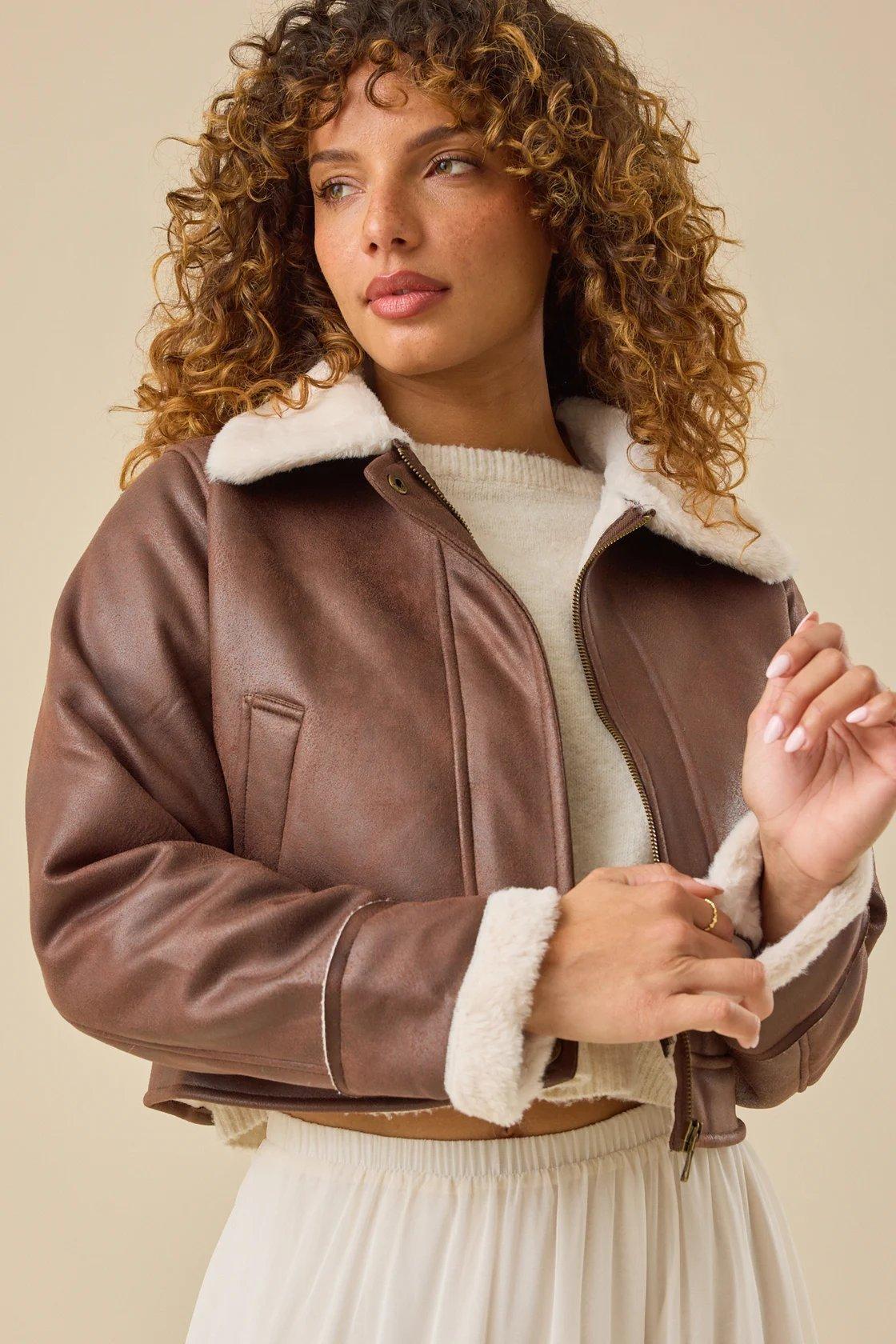 brown faux leather jacket