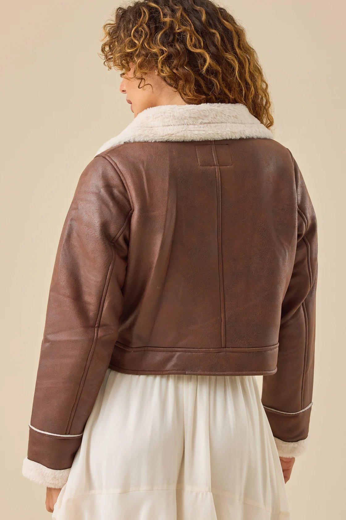 brown leather jacket