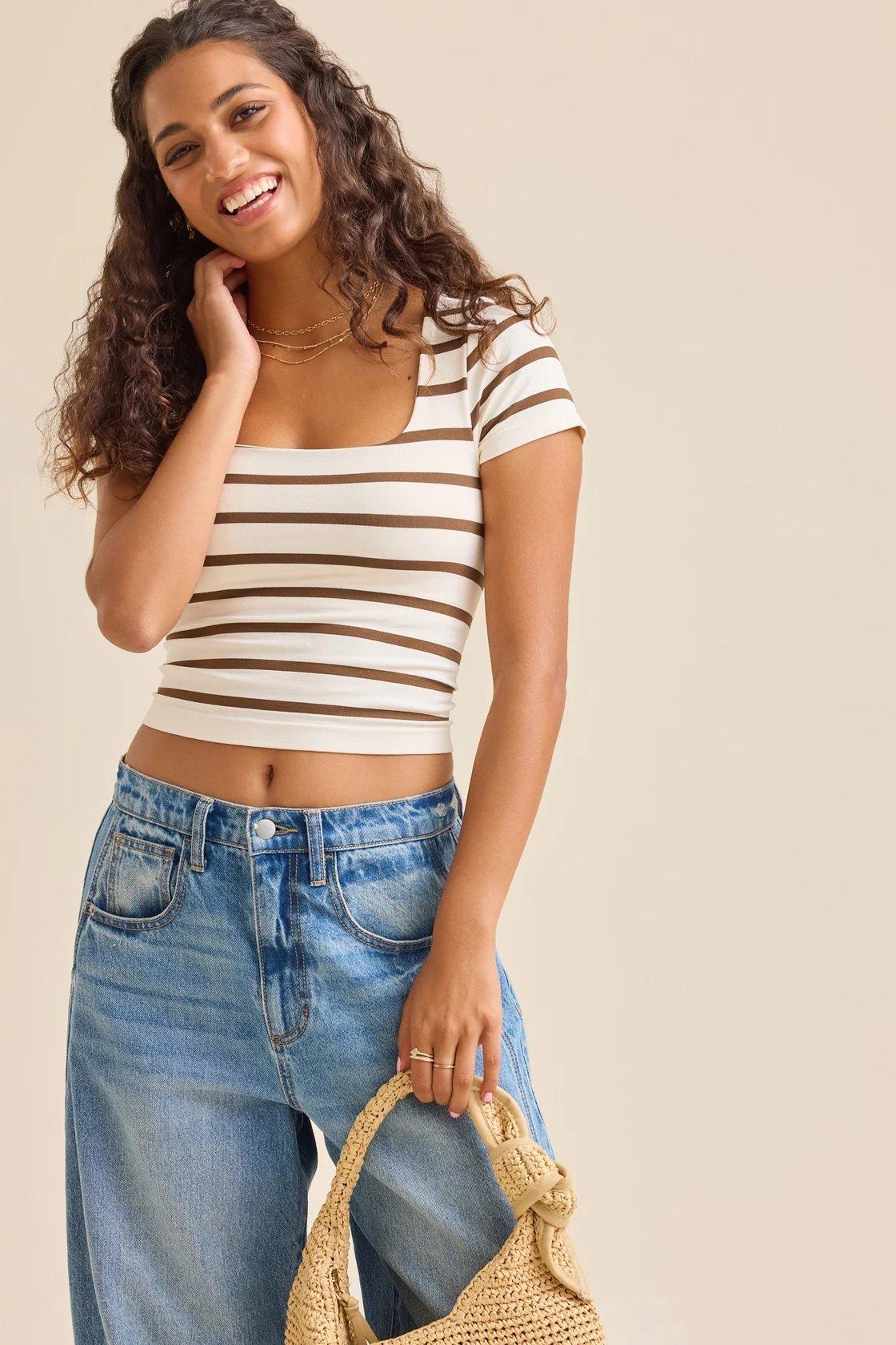 ivory and taupe striped top