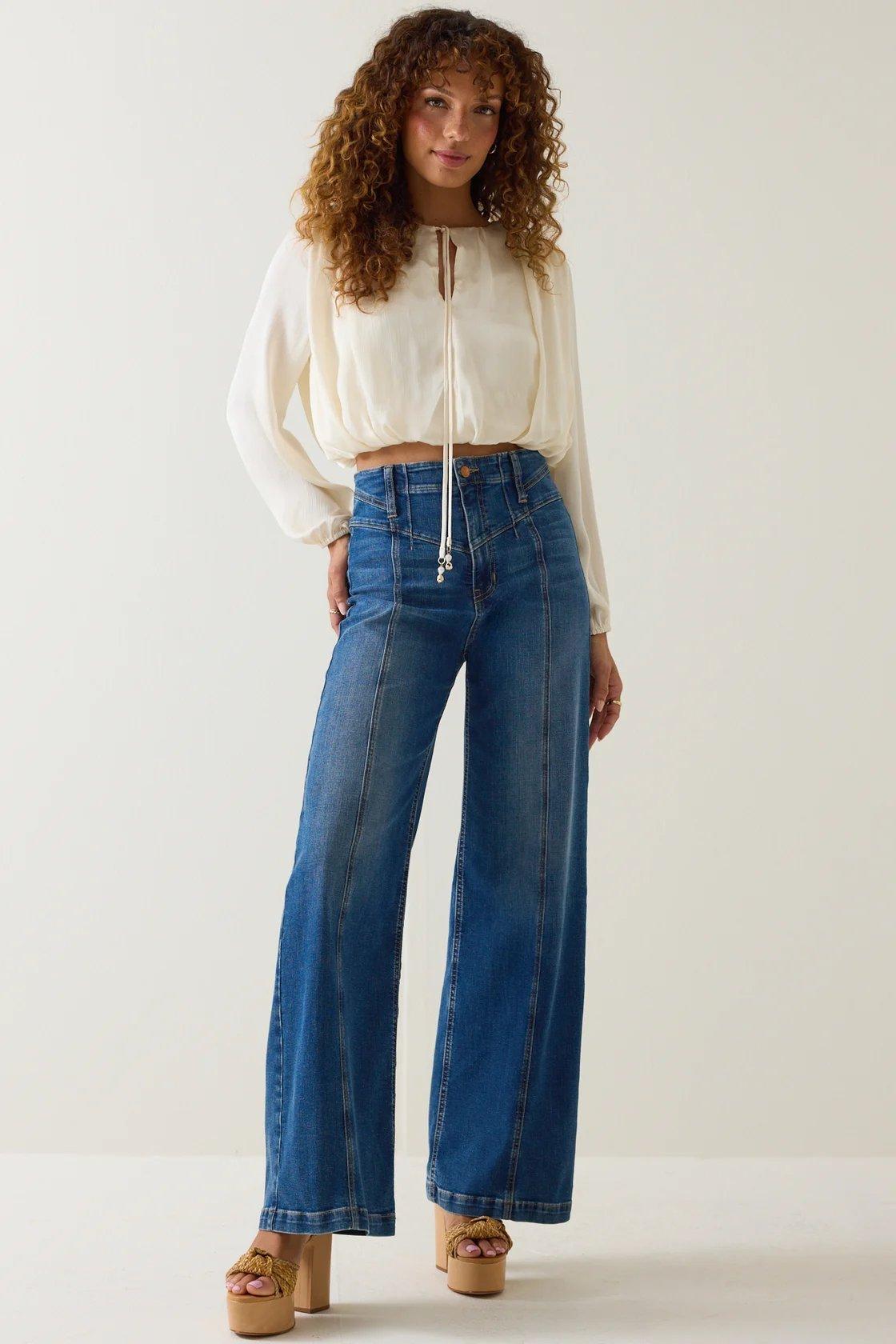 medium wash denim high rise jeans