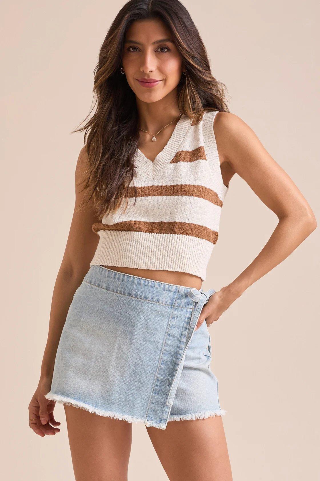 light wash denim side tie skort