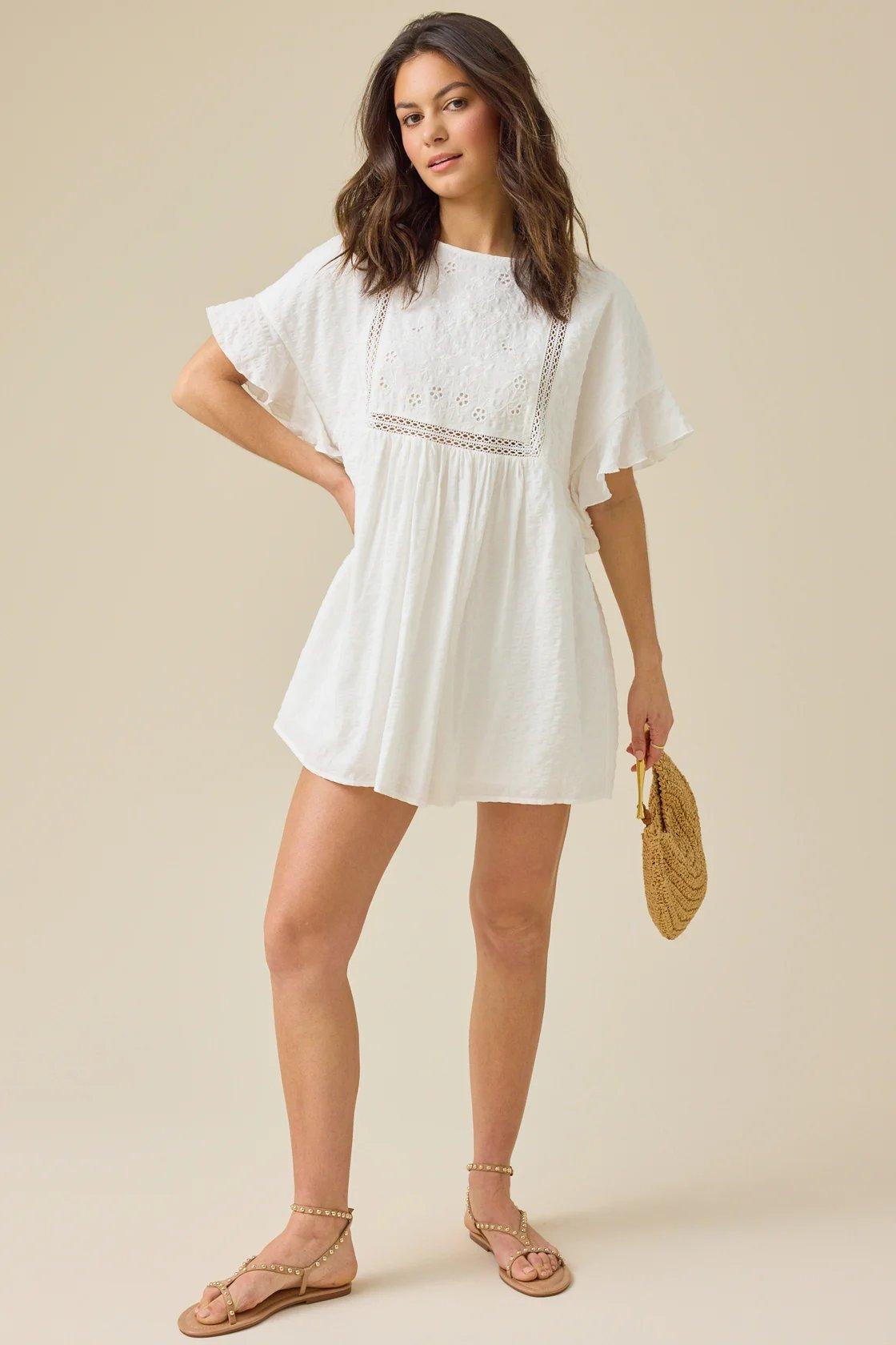 white loose mini dress