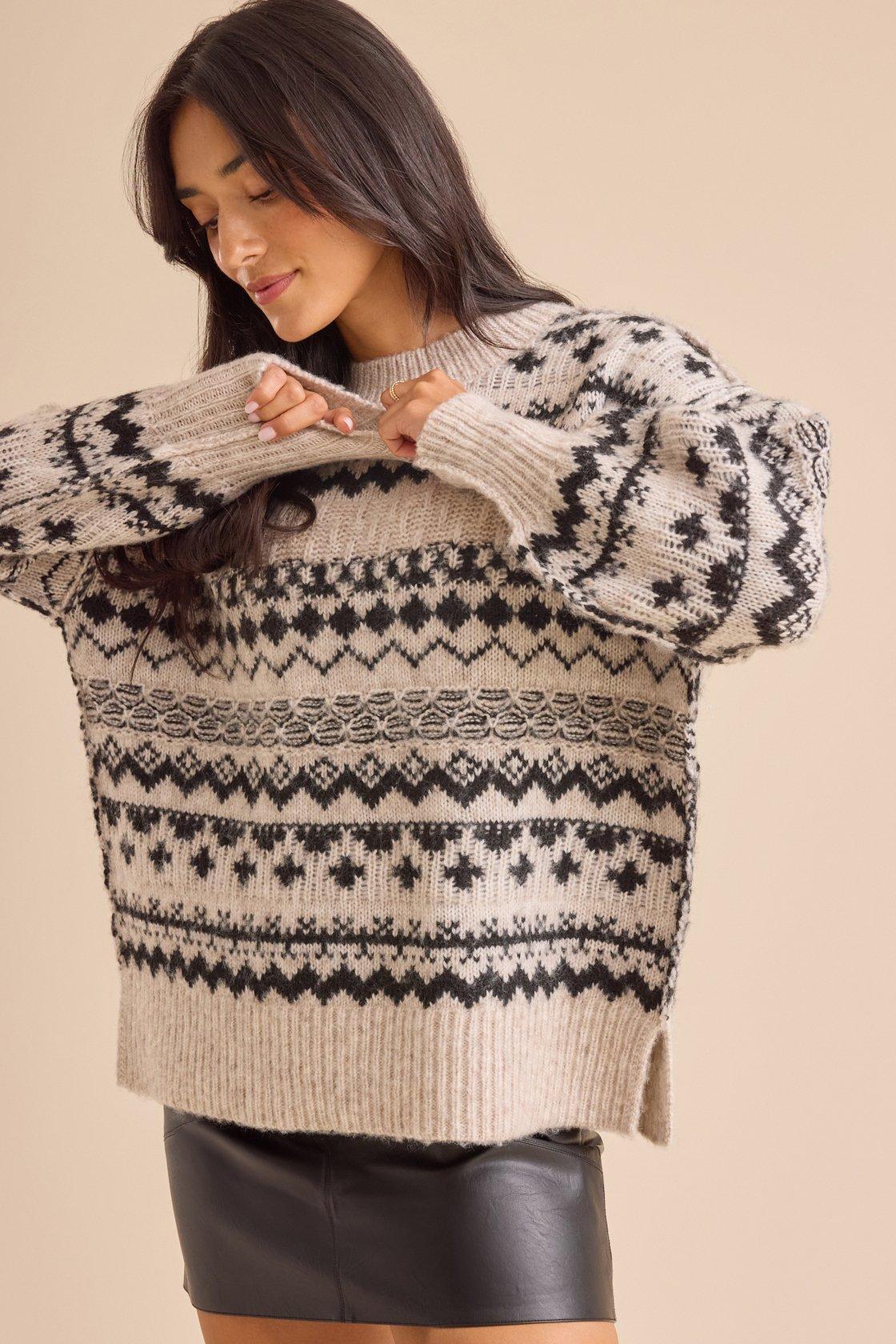 cream and black argyle sweater