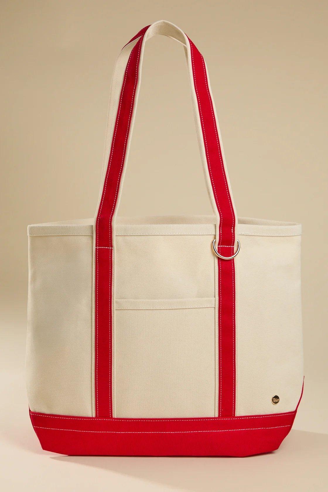 canvas tote bag with red detail