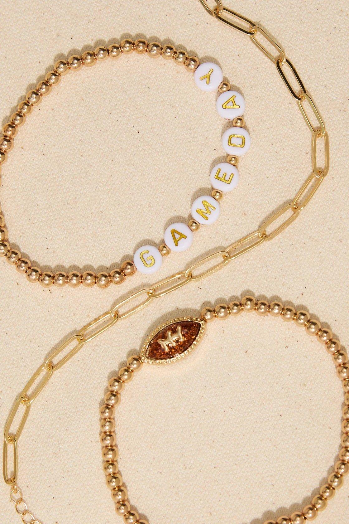 gameday themed gold toned bracelet set