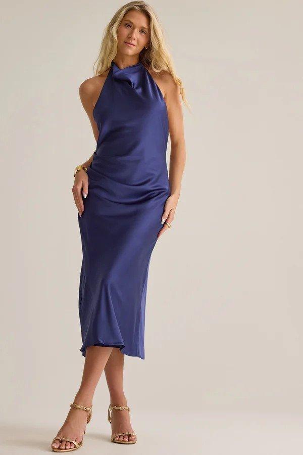 Midi satin high neck dress