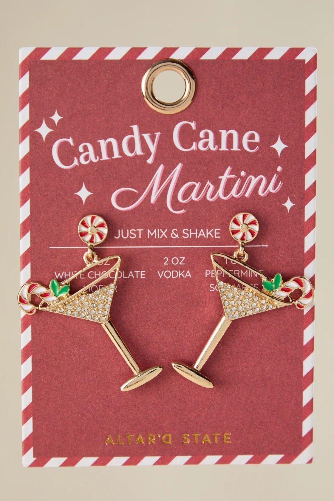 candy cane martini dangle earrings
