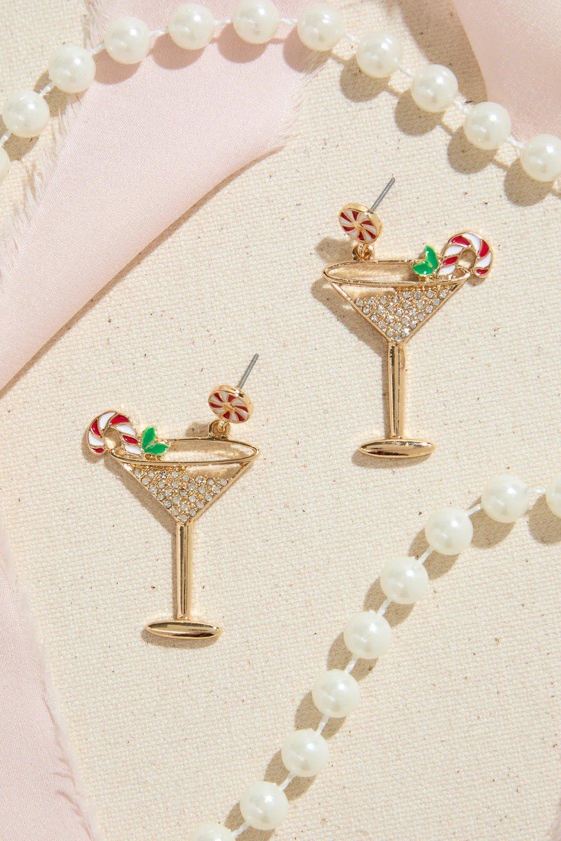 candy cane martini dangle earrings