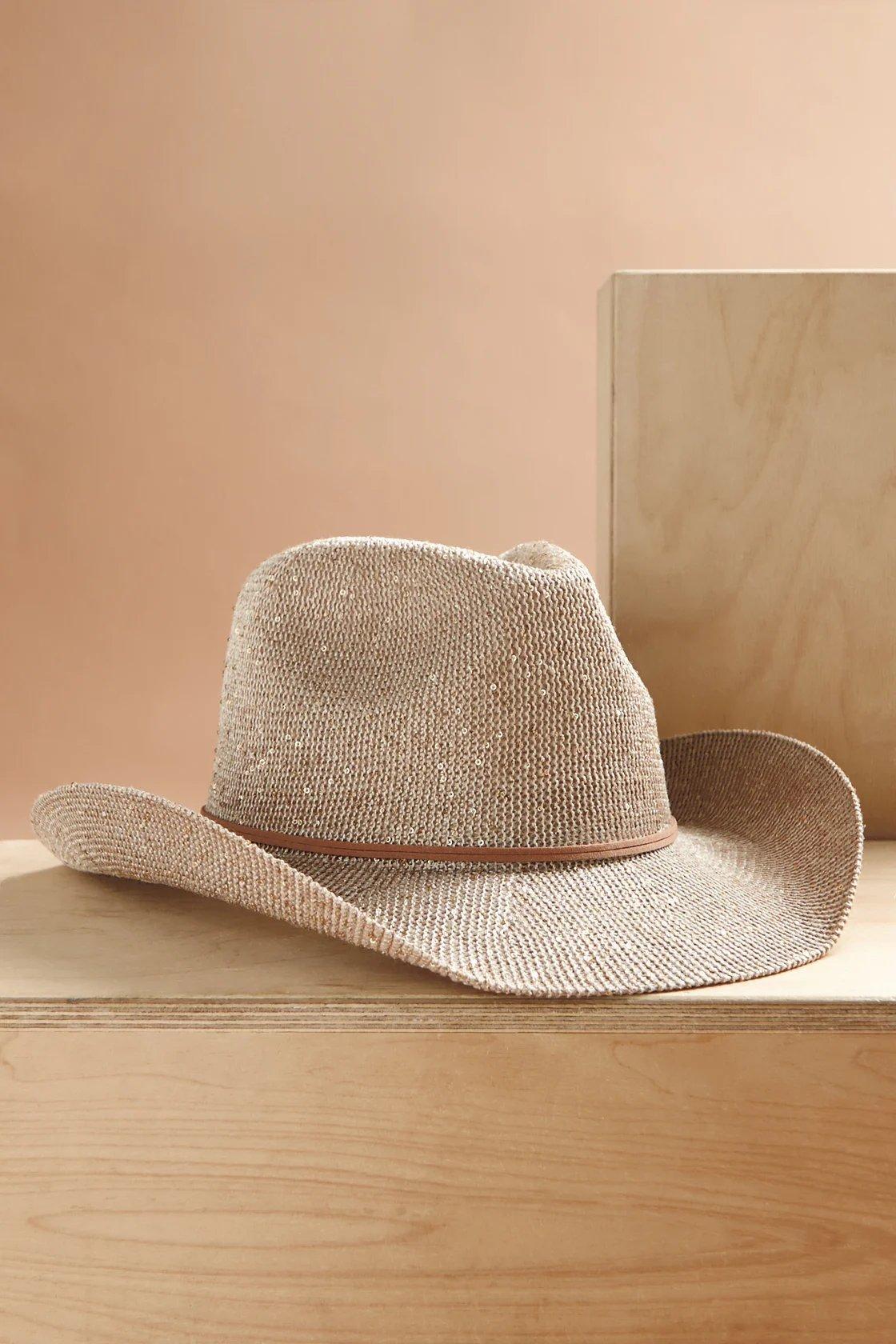 beige sequin cowboy hat
