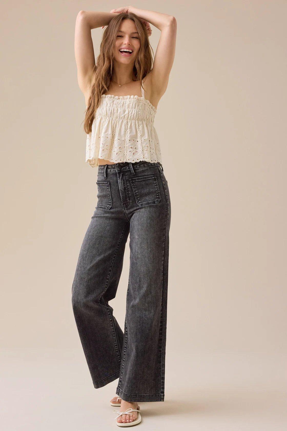 dark wash straight leg jeans